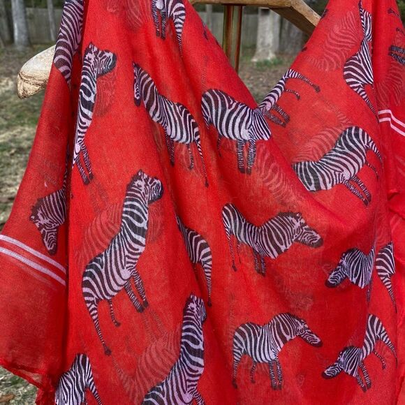 Boutique Red Zebra Pattern Satin Blanket Scarf - Picture 4 of 7